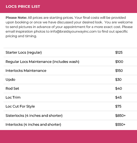 Locs Price List
